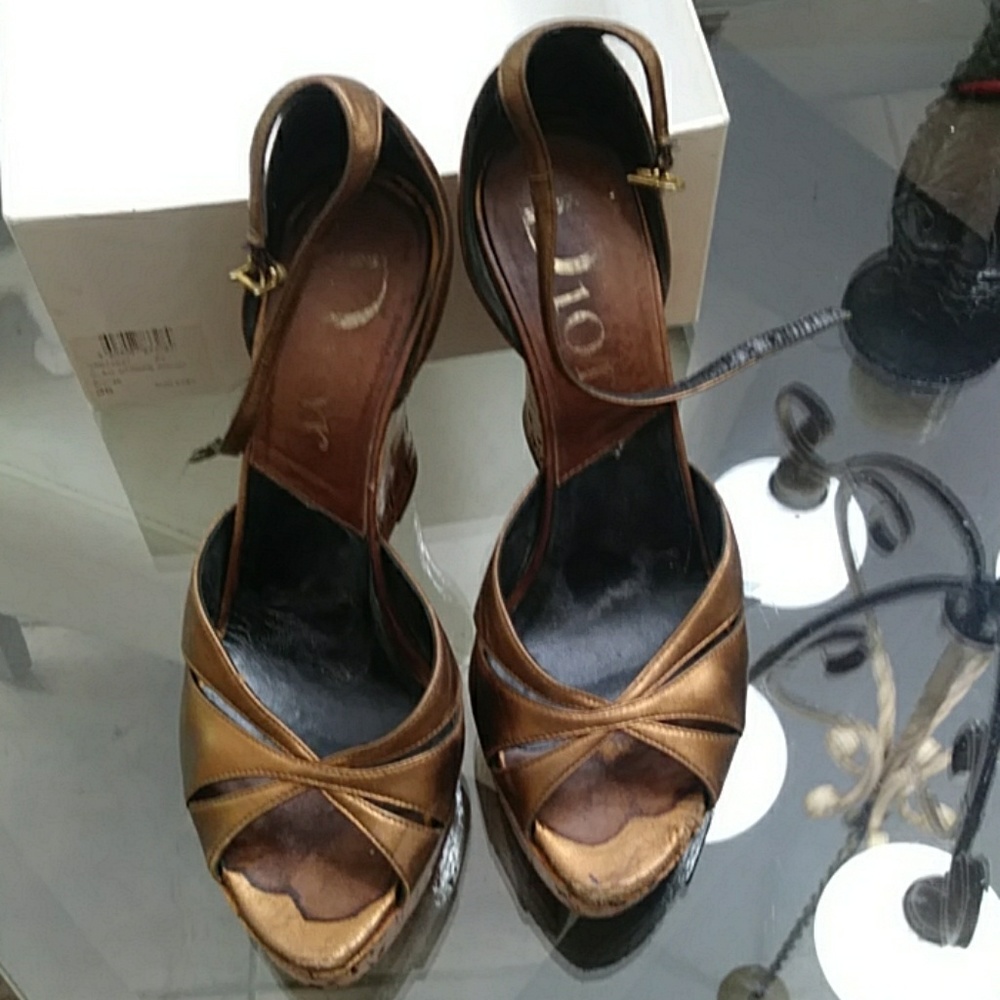 Dior Glam Straps bronze laminated cork wedge